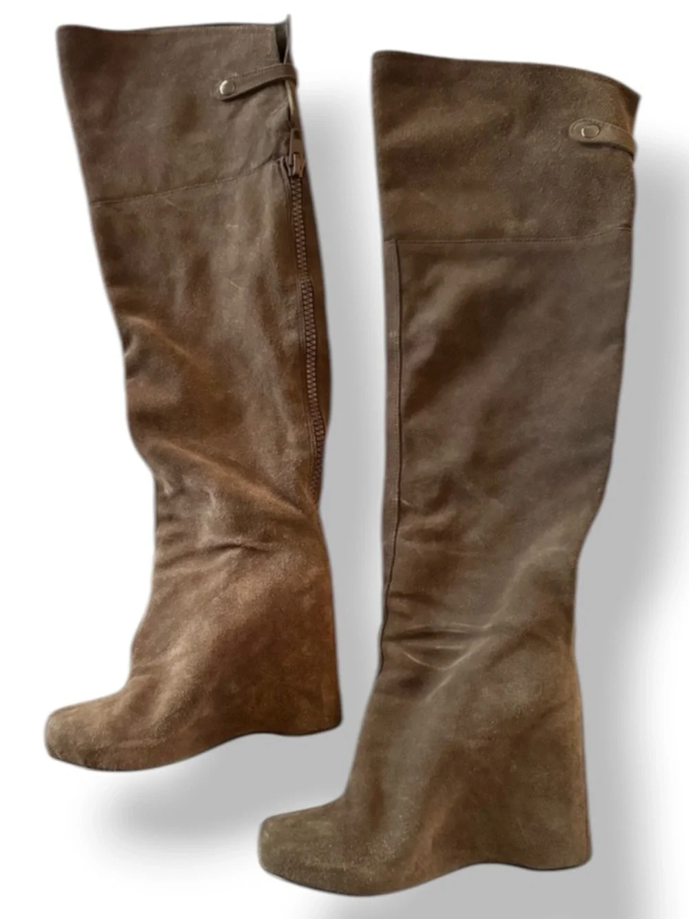 STEVE MADDEN Parralel Suede Leather Taupe Brown Over the Knee Wedge Boots